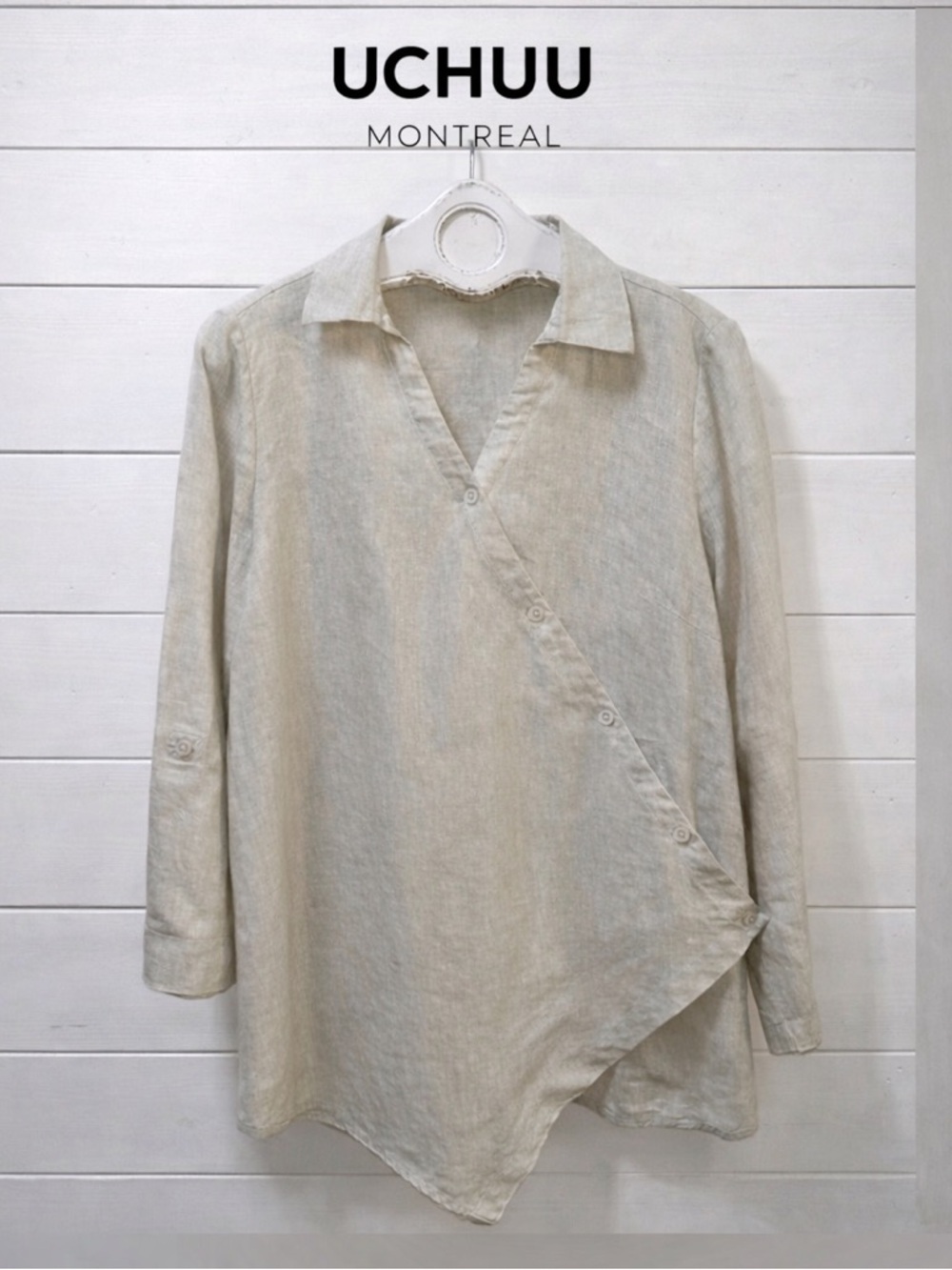 UCHUU MONTRÉAL – Asymmetrical Linen Shirt – Size 1 (Small)